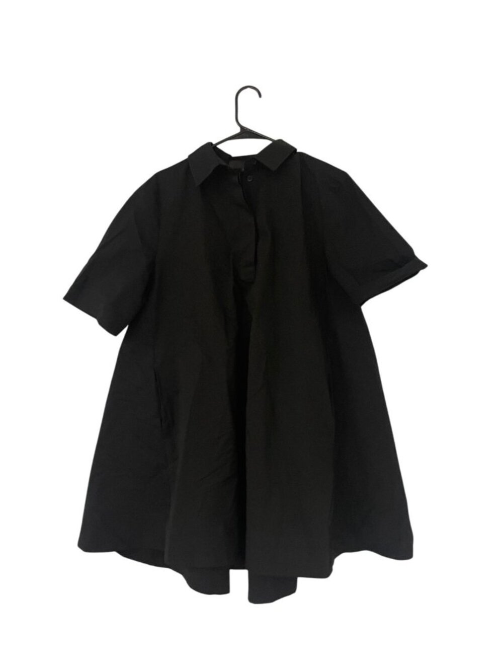 Zara ZW Womens Short Poplin Dress Large Black Short Sleeve Collared 9479/078 NWT - Picture 2 of 13